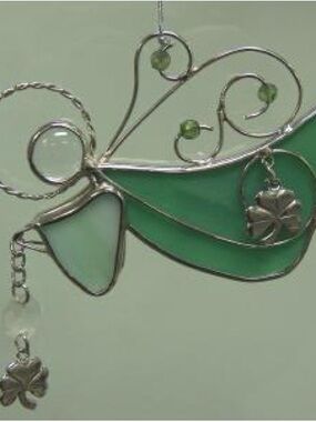 Green Angel Wing Stained Glass Ornament - Unbranded